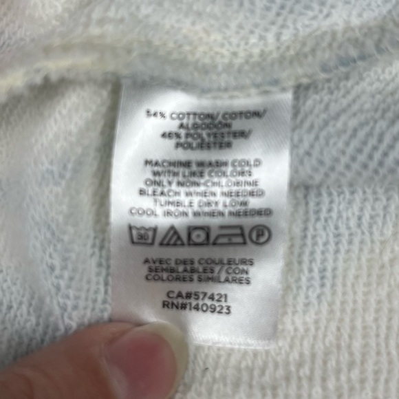 Lou & Grey for Loft ivory blue tropical palm tree print sweatshirt, large. - Picture 7 of 8